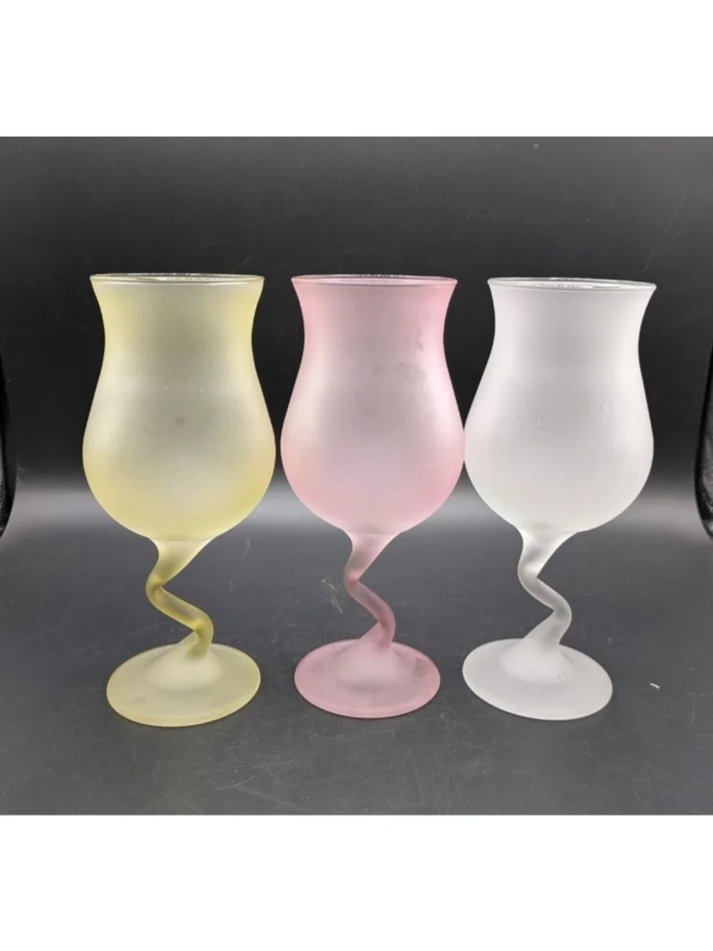 Libbey Satin Frosted Pastel Z Stem Cocktail Glass Water Goblets 12 oz Set of 6